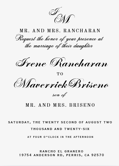The Wedding Website of Irene Rancharan and Maverrick Briseno