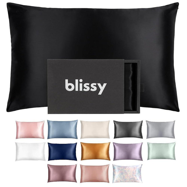 Blissy Silk Pillowcase - 100% Pure Mulberry Silk - 22 Momme 6A High-Grade Fibers - Silk Pillow Cover for Hair & Skin - Regular, Queen & King with Hidden Zipper (King, Black)