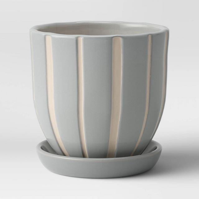 8" Earthenware Ceramic Grooves Planter Blue - Threshold™