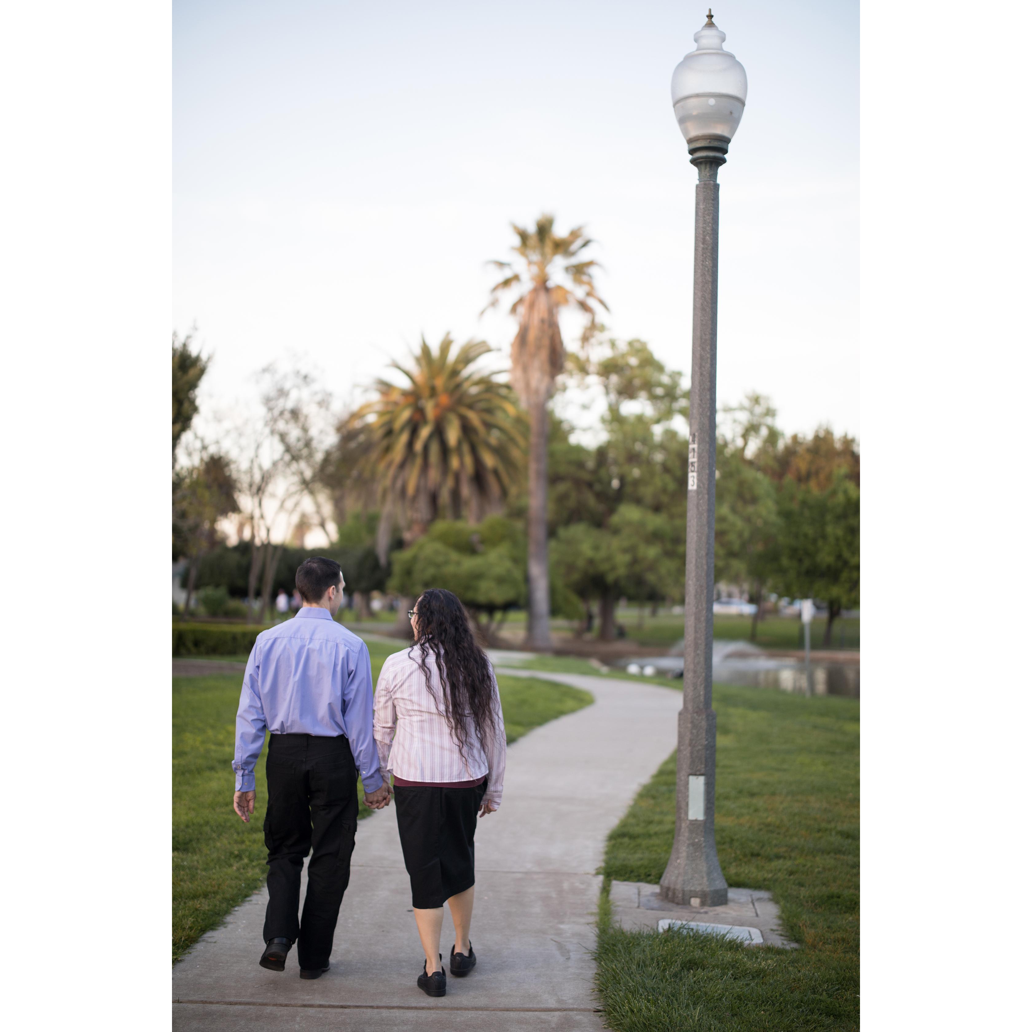 This pole is just another source of light in a park... Or is it? Actually, this is the light post that Ben found a painted Stockton Rock during our first date.
