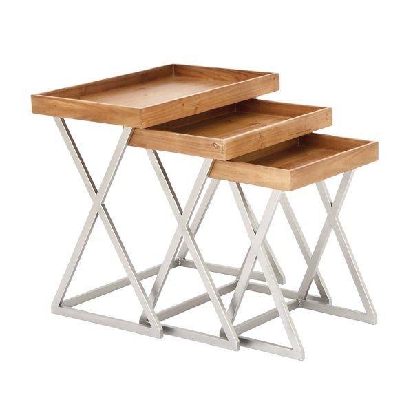 3 Piece Metal and Wood Tray Table Set