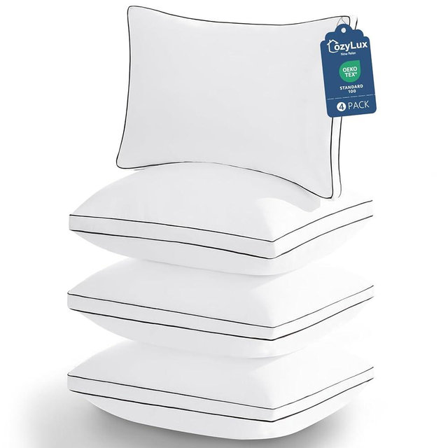 CozyLux Pillows King Size Set of 4, Soft and Supportive 3D Down Alternative Bed Pillow for Sleeping 4 Pack White, Luxury Hotel Quality Gusseted Bedding Pillows for Back, Stomach or Side Sleepers 18x34