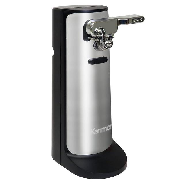 Kenmore 3-In-1 Automatic Electric Can Opener, Built-In Knife Sharpener & Bottle Opener, Hands-Free One-Touch Operation, Auto Shut-Off, Cord Storage (Black And Sliver)