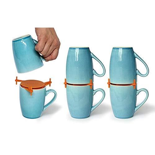 ELYPRO Coffee Mug Organizers and Storage, Kitchen Cabinet Shelf Organizer - Cupboard and Pantry Organization, Expandable Stackable Gadget For Tea Cup And Coffee Mugs, Save Space, Organize, 6pk Orange