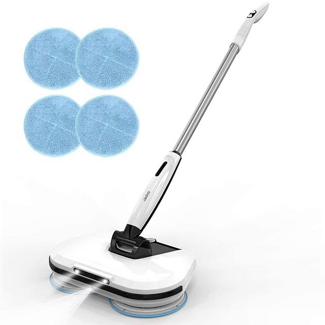AIPER SMART Cordless Electric Spin Mop with LED Headlight, Hardwood Floor Cleaner with Built-in 300ml Water Tank, Polisher, Sprayer, Scrubber for Hardwood Floor, Tile Floors, Quiet Cleaning & Waxing