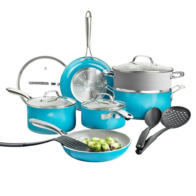 Gotham Steel 15 Piece Ceramic Blue Pots and Pans Set Non Stick Cookware Set, Kitchen Cookware Sets, Pot and Pan Set, Pot Set, Non Toxic Cookware Set, Frying Pan Set, Saucepan Set, Dishwasher Safe
