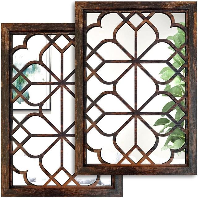 Wocred Set of 2 Rectangular Wall Mirror,Gorgeous Rustic Farmhouse Accent Mirror,Caramel Color Entry Mirror for Bathroom Renovation,Bedrooms,Living Rooms and More(11”x15”)