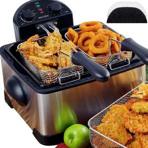Secura 1700-Watt Stainless-Steel Triple Basket Electric Deep Fryer with Timer Free Extra Odor Filter, 4.2L/17-Cup