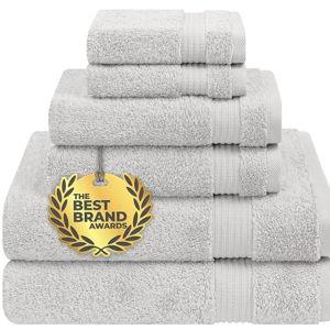 Cotton Paradise 6 Piece Towel Set 100% Cotton Soft Absorbent Turkish Towels for Bathroom 2 Bath Towels 2 Hand Towels 2 Washcloth Silver Gray Towel Set