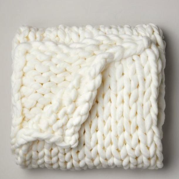 50"x70" Oversized Chunky Hand Knit Decorative Bed Throw White - Casaluna™
