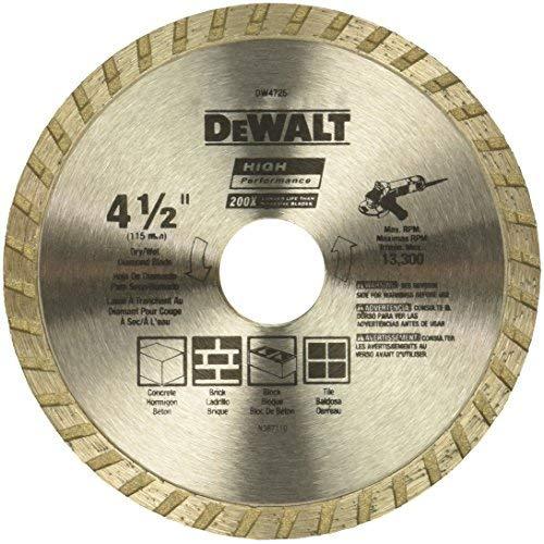 DEWALT Diamond Blade for Masonry, Dry Cutting, Continuous Rim, 7/8-Inch Arbor, 4-1/2-Inch (DW4725)