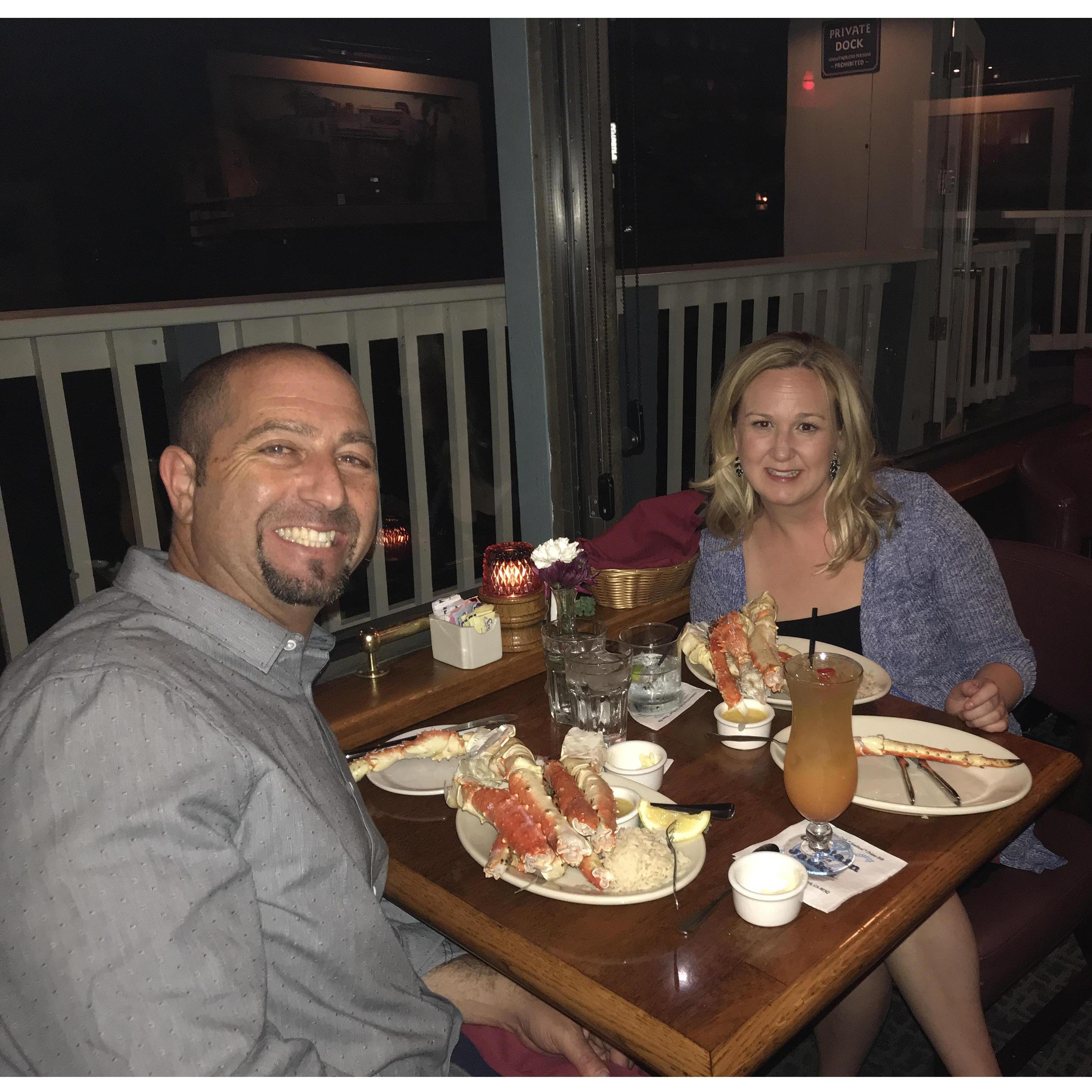One of our anniversary's- I lost track lol! The most important thing - crab at Captain Jacks... yum!