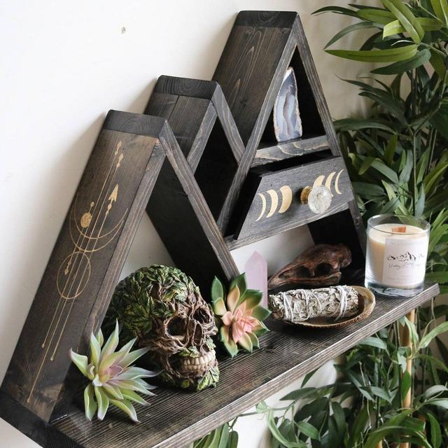 Mountain crystal altar shelf with moon phase pull out drawer