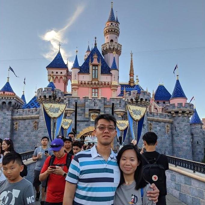 Us spending some time with the family at Disneyland Anaheim. The groom just had it with the crowd.