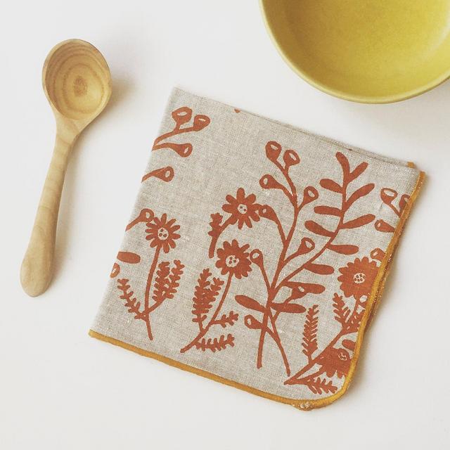 Floral Linen Napkins set of 4, handprinted...