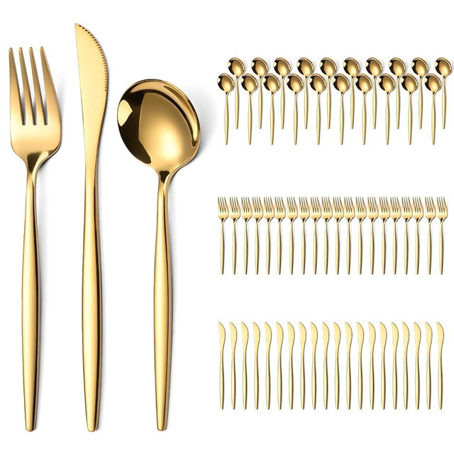 ERVILO 60 Piece Gold Silverware Set for 20, 18/0 Food Grade Stainless Steel Gold Flatware Set with Thickened Knives Forks and Spoons, Mirror Finish Cutlery Set for Wedding, Parties, Restauroom