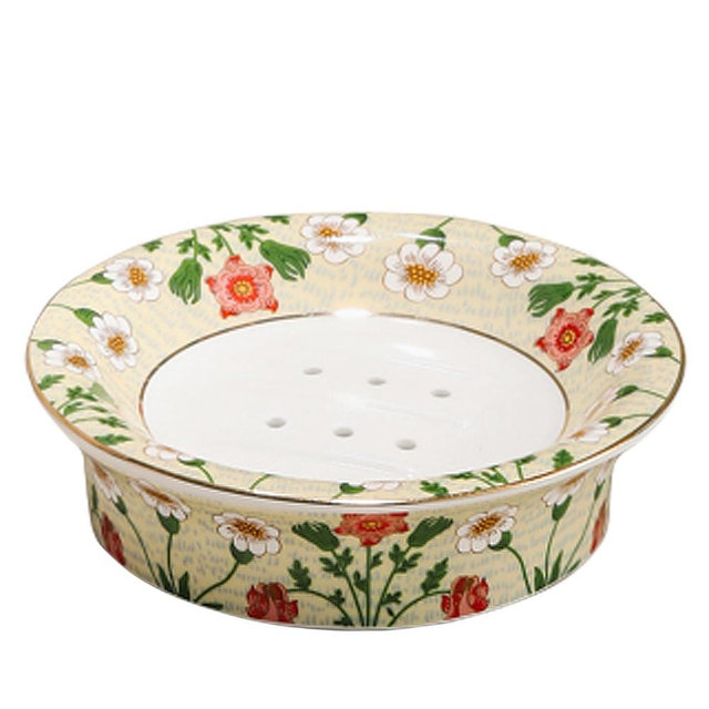 Floral Decorative Self Draining Soap Dish, Double-Layer Round Soap Tray, Vintage Ceramic Soap Dish (Style B)