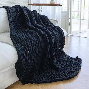 Chunky Knit Blanket - Luxury Soft Cozy 50 * 60 Throw Blanket,100% Woven Blanket Rope Knot Throw Blanket for Couch, Sofa, Home Decor, Gift - Machine Washable（Black）