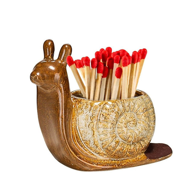 Erfitea Ceramic Match Holder with Striker, Jar-Shaped Match Holder, Suitable for All Matches, Vintage Home Decor (Yellow)