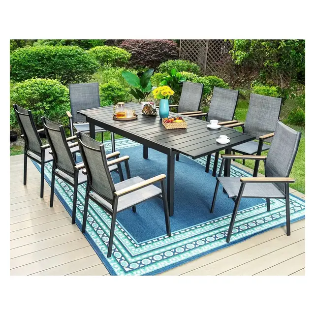 9pc Patio Set with Steel Expandable Table & Stackable Sling Chairs - Captiva Designs: Outdoor Dining, Weather-Resistant