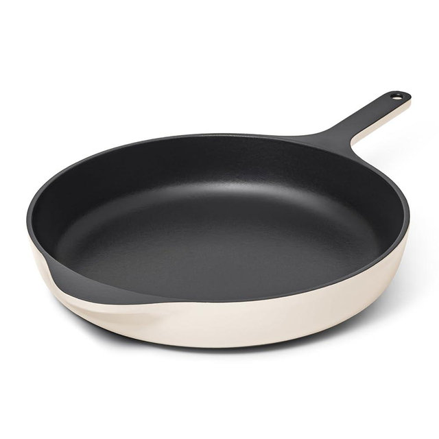 Caraway Cast Iron Skillet - 12” Enameled Cast Iron Pan With 3 Layer Enamel Coating - No Seasoning Required - Compatible With All Stovetops - Free From Forever Chemicals - Cream