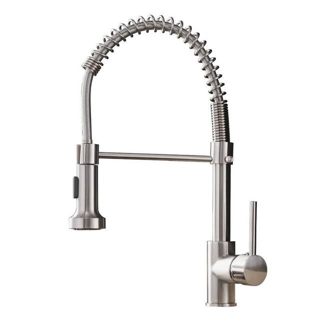 Kitchen Faucets Lead-Free Commercial Solid Brass Single Handle Single Lever Pull Down Sprayer Spring Kitchen Sink Faucet, Brushed Nickel OWOFAN