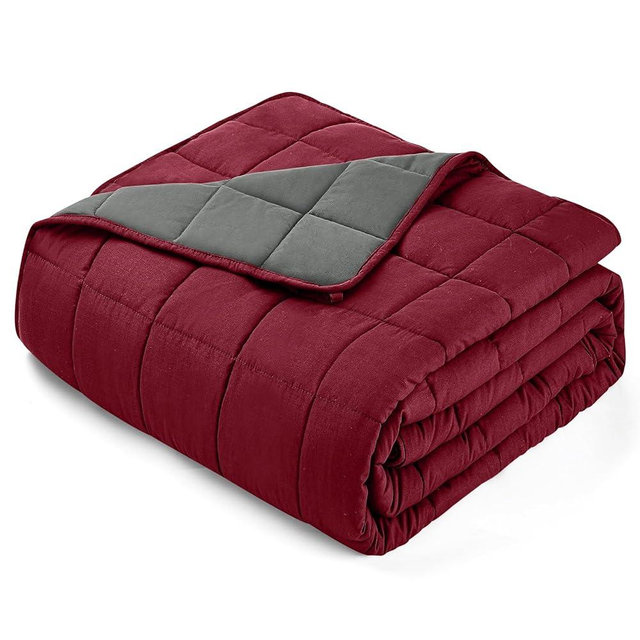 yescool Weighted Blanket for Adults (20 lbs, 60” x 80”, Red Grey) Cooling Heavy Blanket for Sleeping Perfect for 190-210 lbs, Queen Size Breathable Blanket with Premium Glass Bead, Machine Washable