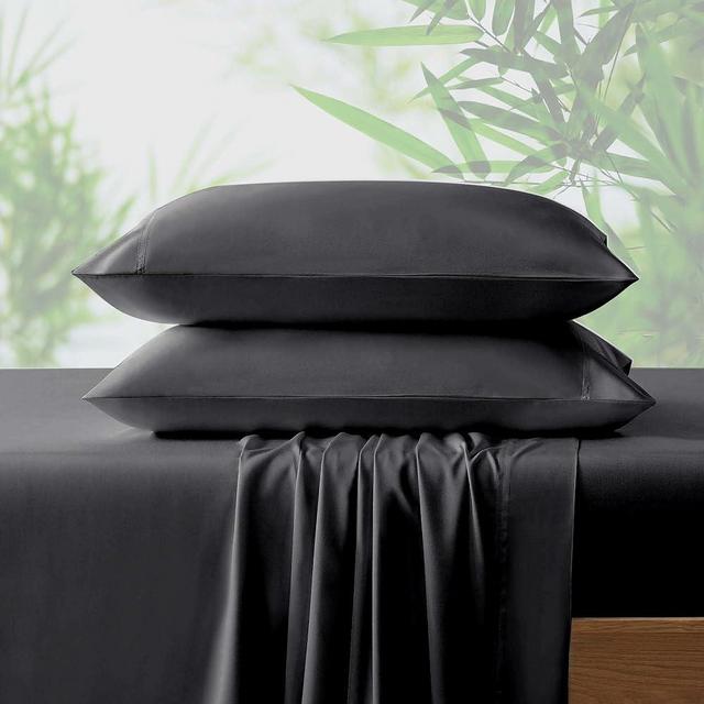 NATUREFIELD 4Pcs Cooling Sheets Set King Size Rayon Derived from Bamboo Bed Sheets Soft Breathable 1 Flat Sheet, 1 Fitted Sheet, 2 Pillowcases