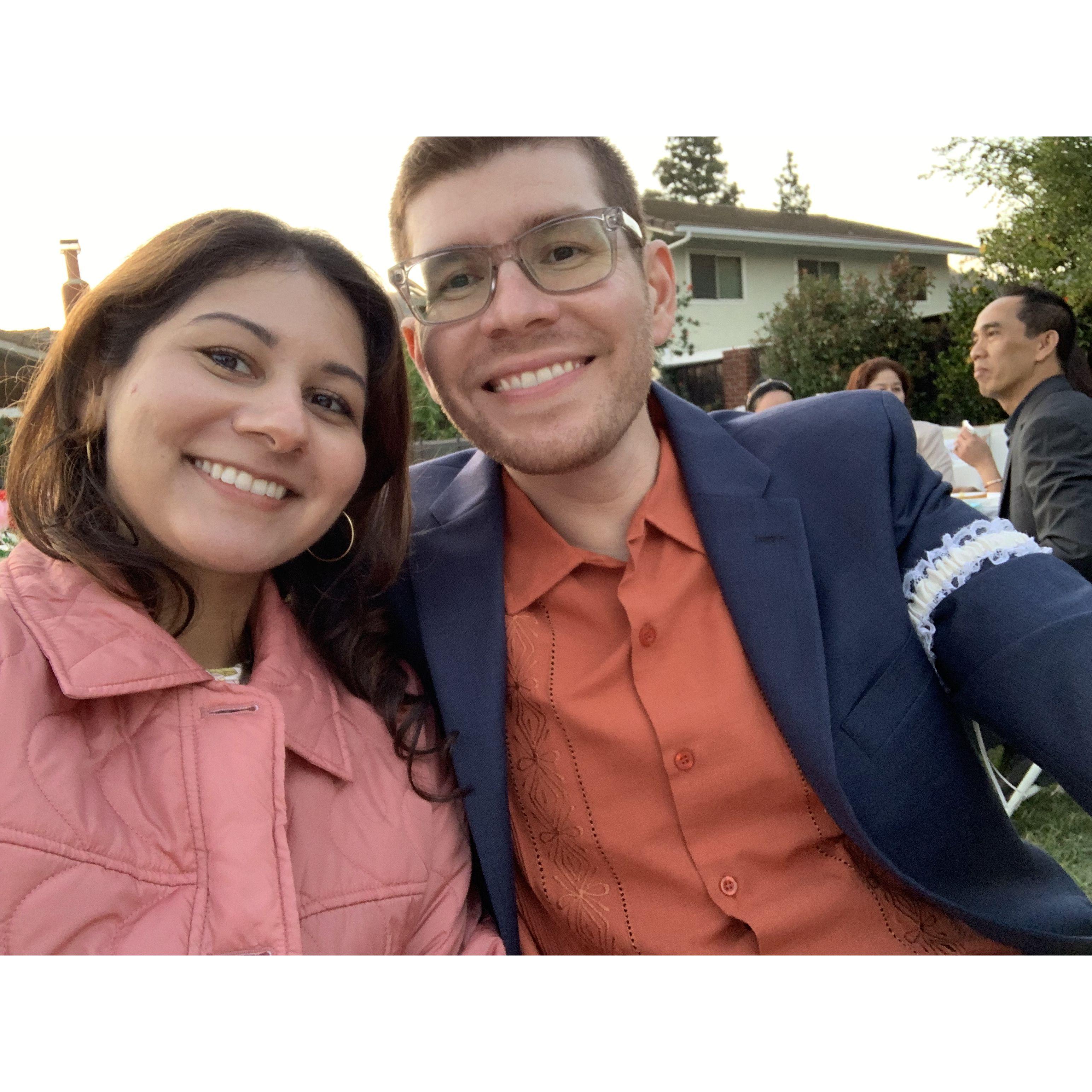 A colorful couple at a friend’s Spring wedding. Hernan caught the garter.