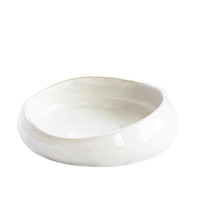 LOUIE SILNA Decorative Bowl Free-Form Rim Glazed Ceramic Fruit Bowl for Kitchen Counter Ceramic Dining Room Table Centerpiecekey Bowl for Entryway Table|Dishwasher & Microwave Safe（White）