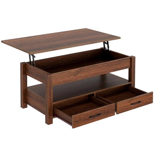 Rolanstar Coffee Table, Lift Top Coffee Table with Drawers and Hidden Compartment, Retro Central Table with Wooden Lift Tabletop, for Living Room, Espresso