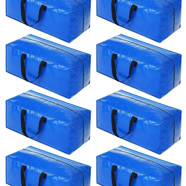 8 Pack Heavy Duty Extra Large Moving Bags Storage Tote - Strong Handles& Backpack Straps - Space Saving Storage Bags Alternative to Moving Boxes and Bins,Compatible with Ikea Frakta Cart, Blue