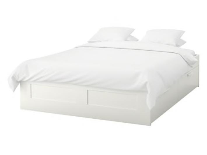 BRIMNES								Bed frame with storage & headboard, white, Luröy
