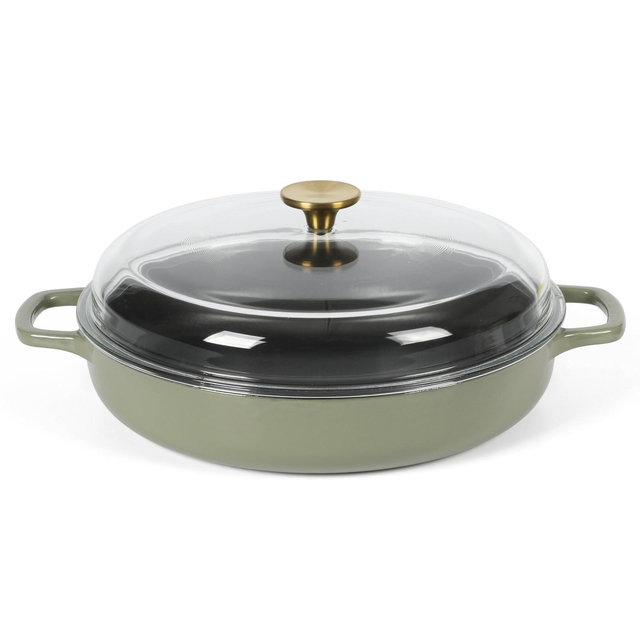 Sur La Table Kitchen Essentials 3.75-Quart Enameled Cast Iron Nonstick Braiser Pan w/ Borosilicate Glass Lid- Juniper