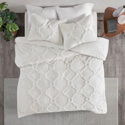 3pc King/California King Leena Cotton Geometric Duvet Cover Set White