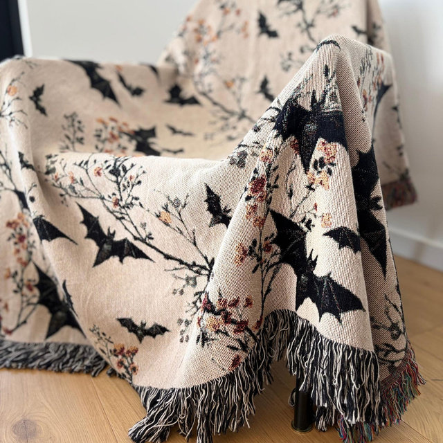 Neutral Halloween Blanket Bat Boho Halloween Decor Bat Woven Blanket Floral Halloween Throw Blanket Fall Home Decor