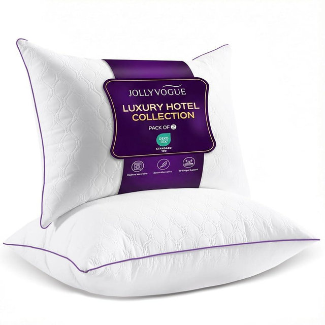 JOLLYVOGUE Pillows King Size Set of 2, Bed Pillow for Side, Back, and Stomach Sleepers, Down Alternative Filled Pillows, Luxury Hotel Quality and Machine Washable, 34" x 17", 2 Pack