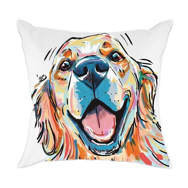 Redland Art Cute Pet Golden Retriever Dog Pattern Cotton Polyester Throw Pillow Covers Car Sofa Cushion Cover Pillowcases Home Decor 18"x18"