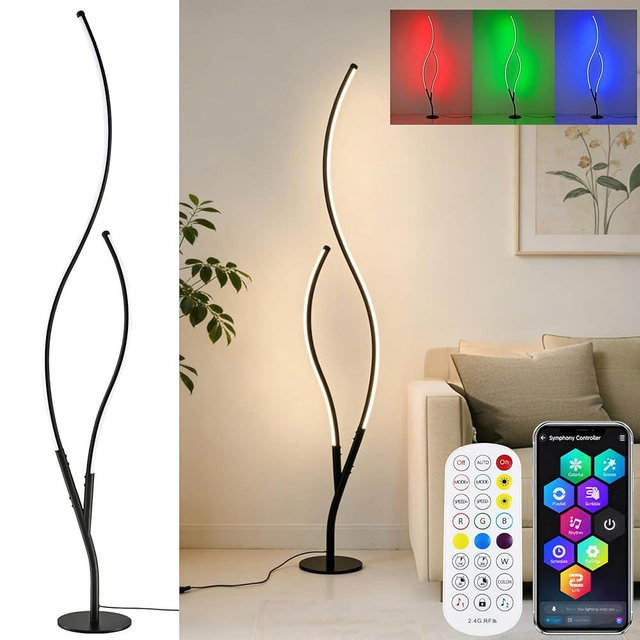 DAYCENT RGBWIC Floor Lamps Modern Smart Corner Lamp with APP and Remote 1500 Lumen LED Lights with Music Sync, 16 Million DIY Colors, Scene Modes Ambience Light for Bedroom Living Room Black