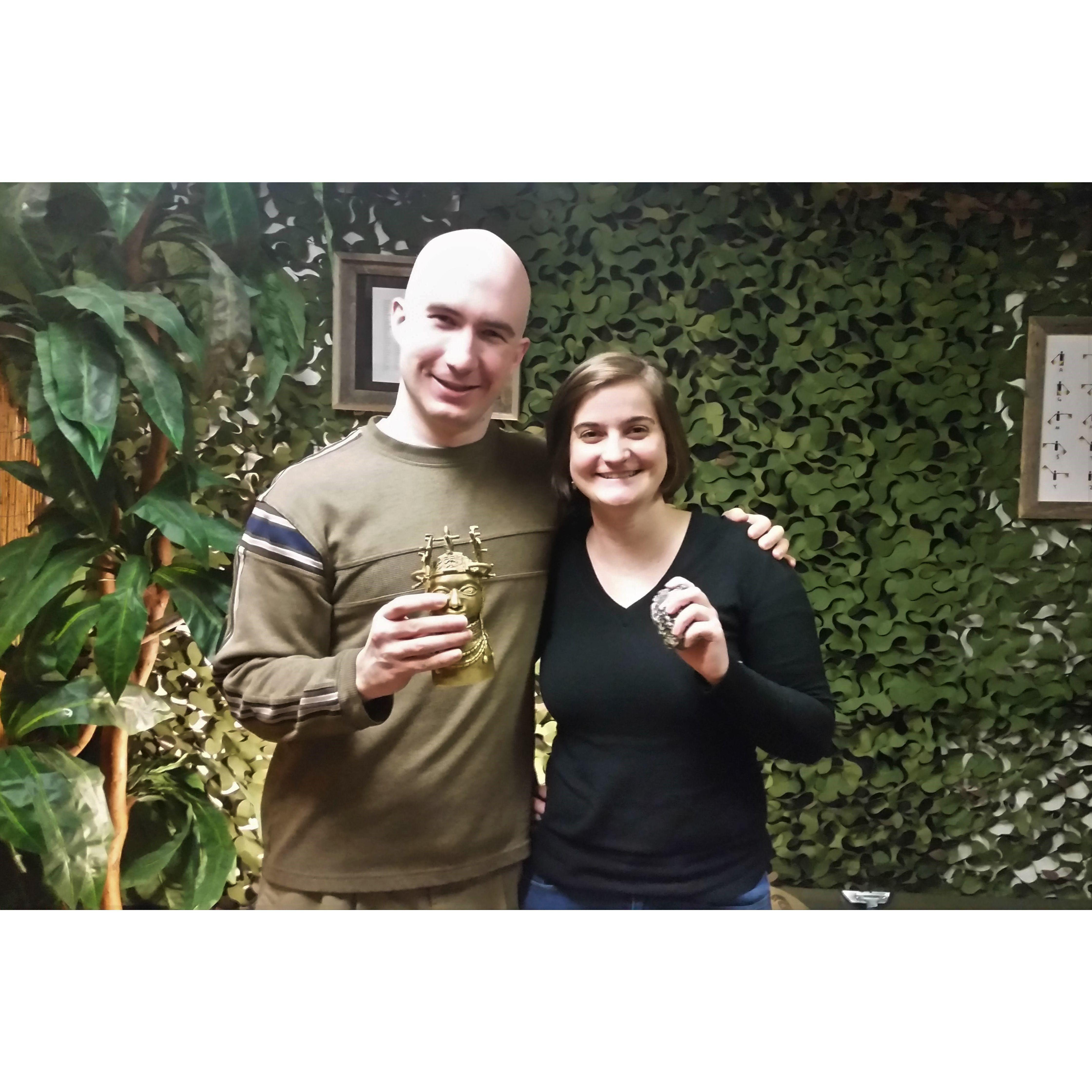 On our 3rd date we solved an escape room, just the 2 of us! We both love puzzles so Shari started scheming of how to pull off an escape room proposal soon after Bryce popped the question.