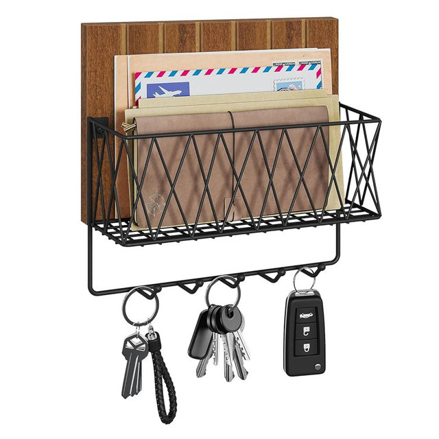 YINMIT Key and Mail Holder, Mail Organizer Wall Mounted with 5 Hooks, Key Holder Wall Mount Key Racks Key Organizer Key Hooks for Entryway Hallway Bedroom Home Decor (Brown, Small)