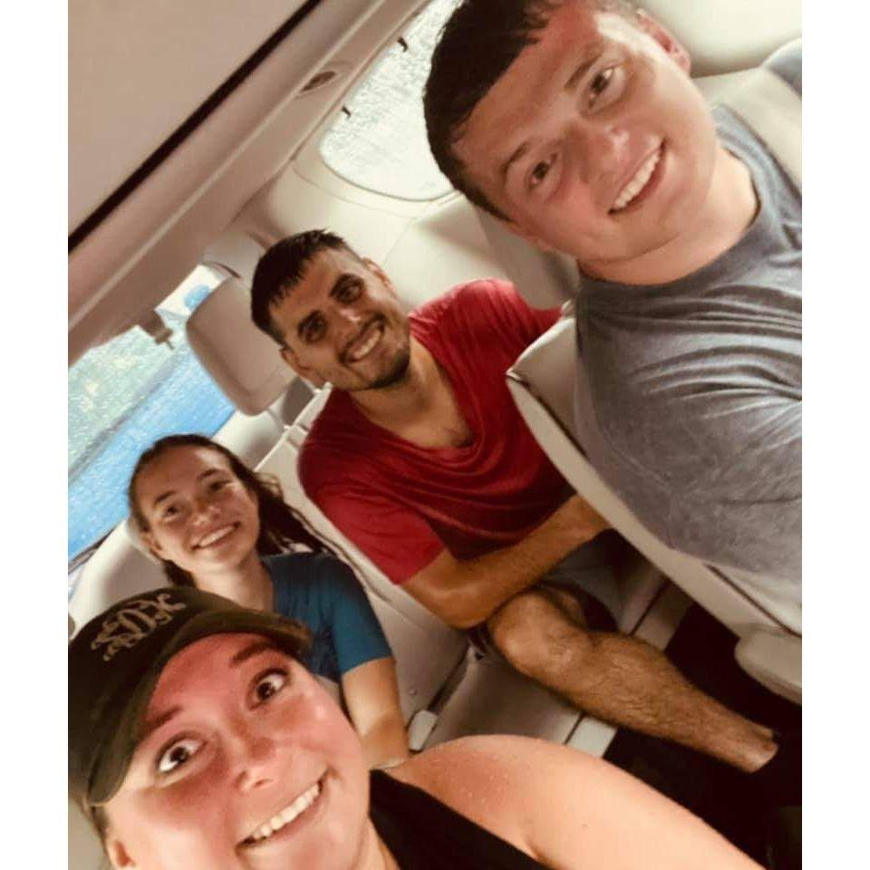 The aftermath of getting caught in a storm at Universal Studios. We were all drenched from the walk to the parking lot.