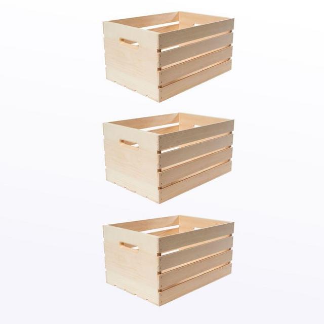 12.0" D x 9.50" H x 18.0" Large Unfinished Storage Wood Crates with Handles (3-Pack)