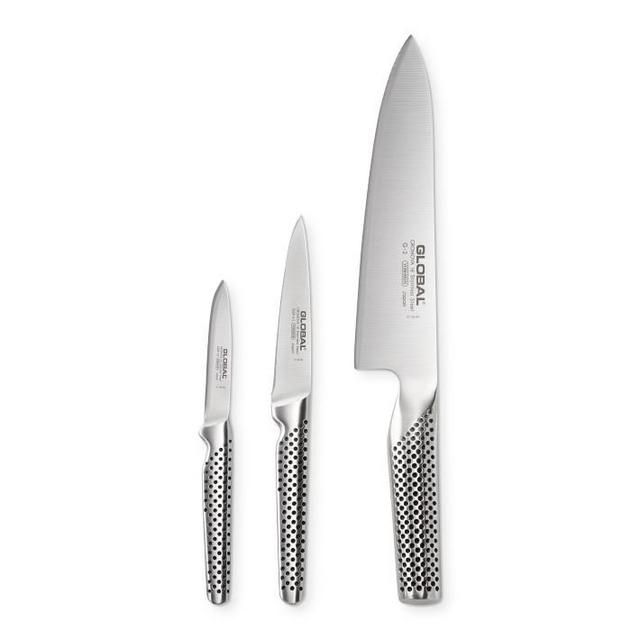 Global Classic 3-Piece Chef Peeler Serrated Utility Knife Set