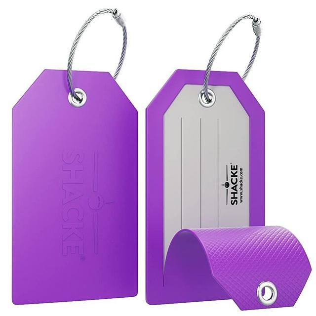 Shacke Luggage Tags with Full Back Privacy Cover w/Steel Loops - Set of 2
