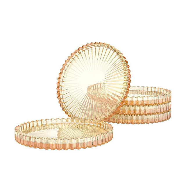 Amber Glass Coaster Set of 5,Round Glass Coaster,Suitable for Cafes, Dining Tables, Offices, Bars, Terraces (Amber)