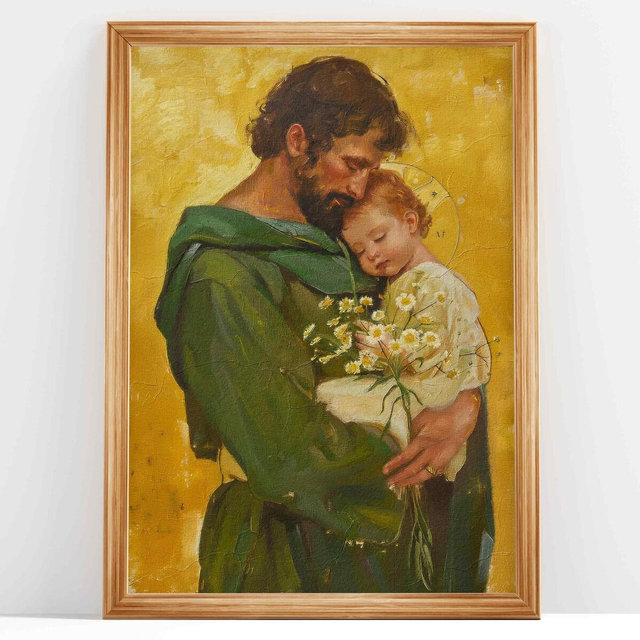 Saint Joseph and Baby Jesus Oil Painting - Catholic Art Print (Digital Download)