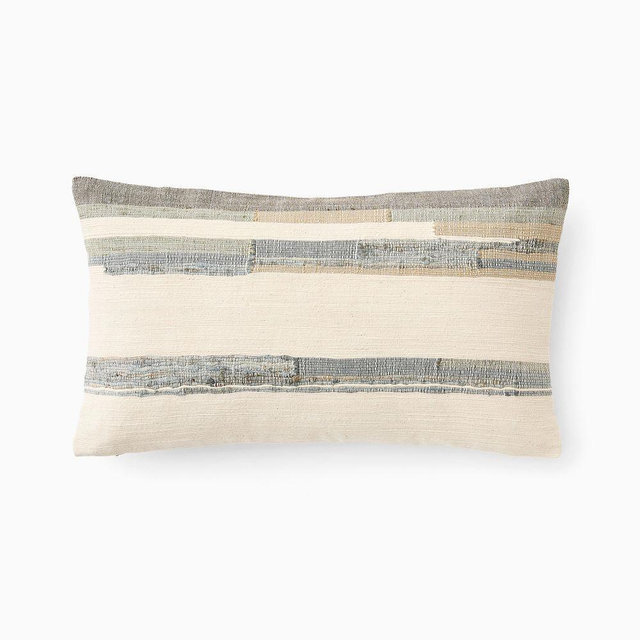 Coastal Silk Stripe Pillow Cover, 12x21, Aegean