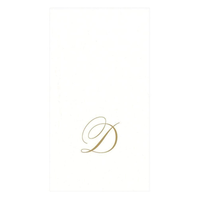 Caspari White Pearl Paper Linen Guest Towels, Monogram Initial D, Pack of 24