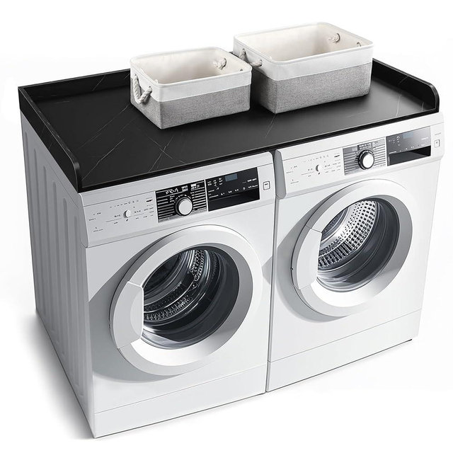 GLDZI Washer Dryer Countertop with 2 Pack Storage Baskets, Wood Washer and Dryer Countertop with Non-Slip Pads/Edge Rails for Laundry Room Storage and Organization, 27.5" W x 54" L(Black Marble)